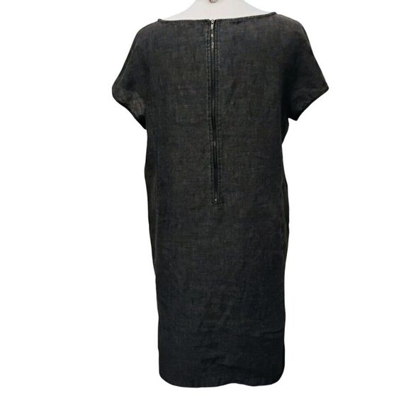 Eileen Fisher Dress 100% Linen Shift Lagenlook Pockets Boat Neck Charcoal Gray L - Picture 3 of 9